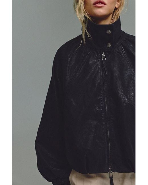 Free People Blue We The Free Chelsea Vegan Suede Funnel-Neck Jacket