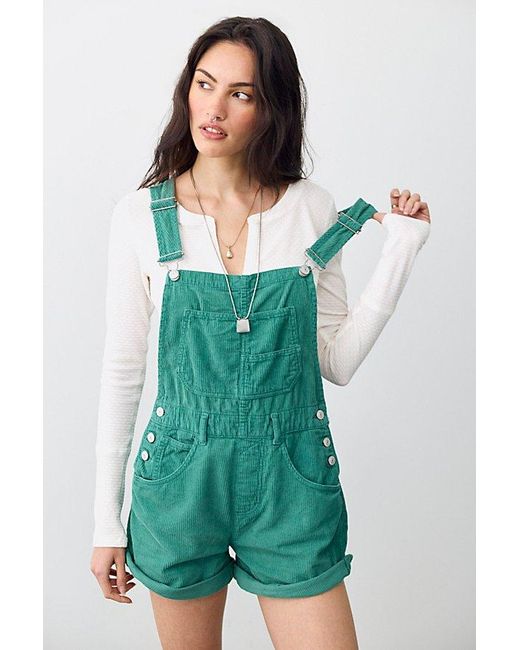 Free People Green Ziggy Cord Shortalls At Free People In Shady Glade, Size: Large