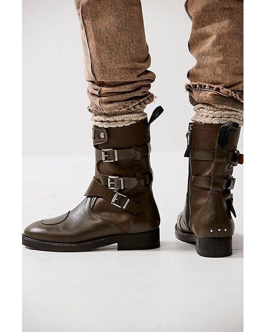 Free People Black Dusty Buckle Boots At Free People In Bitter Olive, Size: Eu 37.5