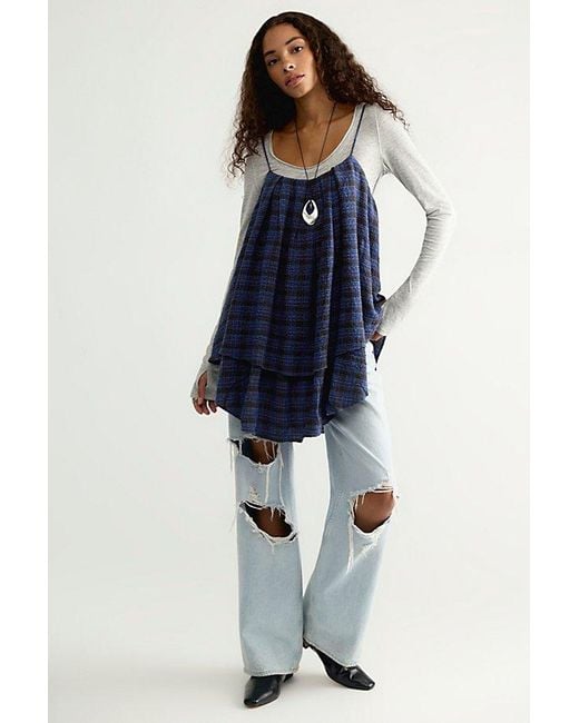 Free People Blue Alisha Plaid Tunic