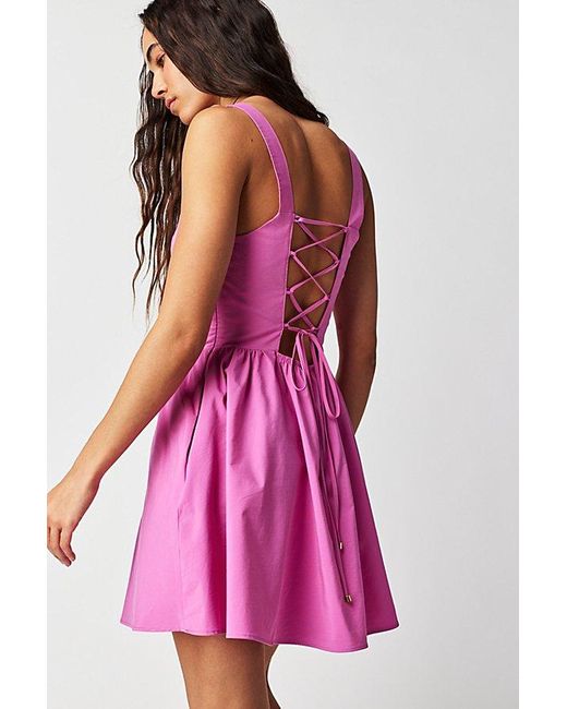 Free People Pink East Side Lace-up Mini Dress At In Flower Power, Size: Medium