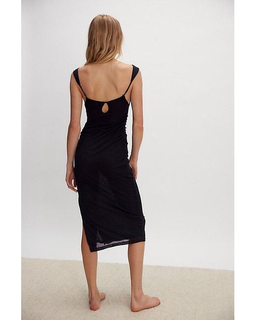 Free People Black Long Live Mesh Midi Slip