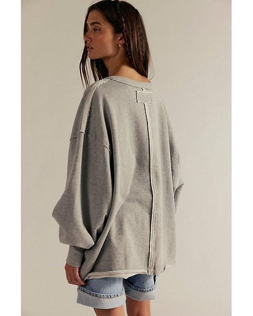 Free People Gray Venice V-Neck Sweatshirt