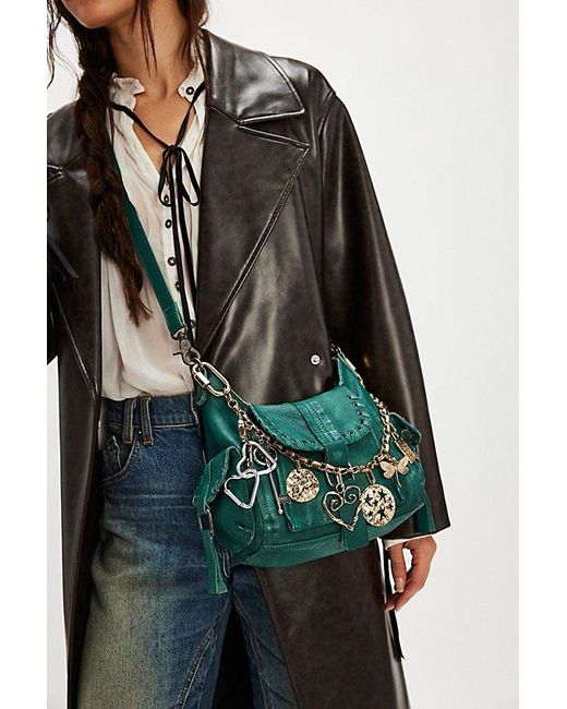 Free People Black Distressed Leather Hobo Tote Bag