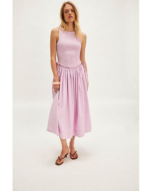 Free People Nightingale Seersucker Midi Dress in Pink | Lyst Free People Nightingale Seersucker Midi Dress in Pink | Lyst