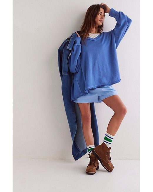 Free People Blue We The Free Venice V-Neck Sweatshirt