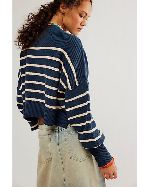 Free People Blue Easy Street Stripe Crop Pullover At In Storm Shell Combo, Size: Xs