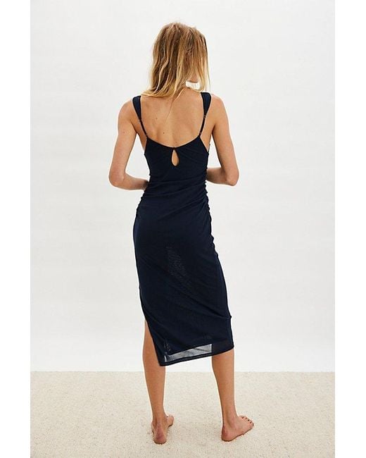 Free People Blue Long Live Mesh Midi Slip