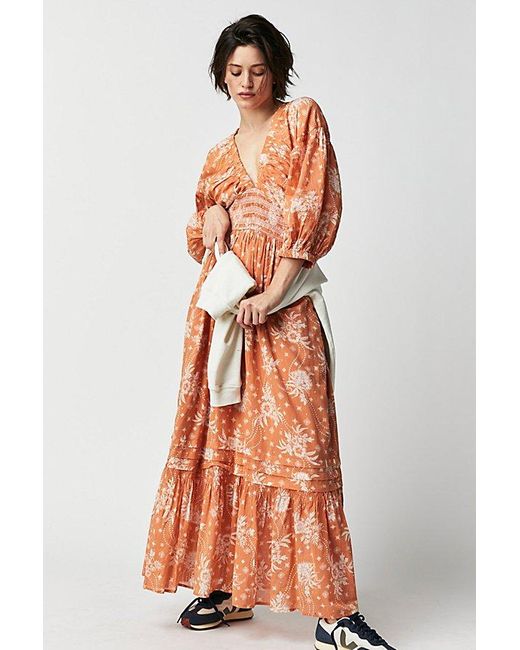 Free People Orange Golden Hour Maxi Dress At In Coral Sands Combo, Size: Xs