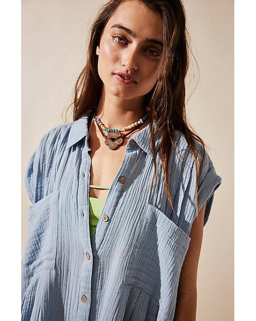 free-est Blue Not So Basic Shirtdress Tunic