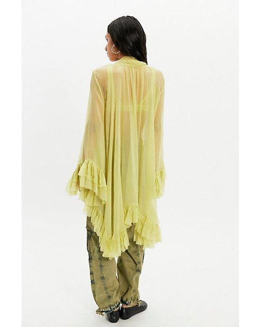 Free People Green Full Sleeve Frill Top