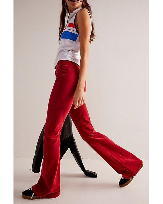 Free People Red Jayde Cord Flare Jeans At Free People In Garnet, Size: 25
