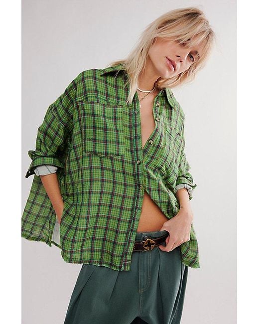 Free People Green Cardiff Plaid Top