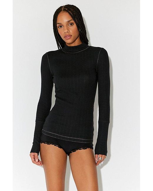 Intimately By Free People Black End Game Pointelle Mock Neck Long Sleeve By