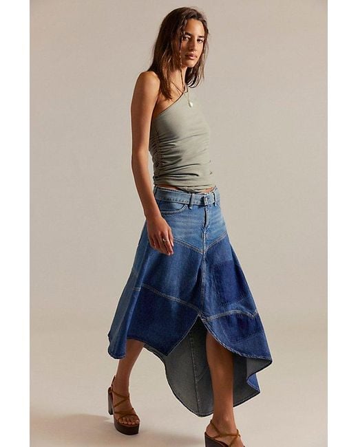 Free People Blue Piece Of Work Denim Midi Skirt