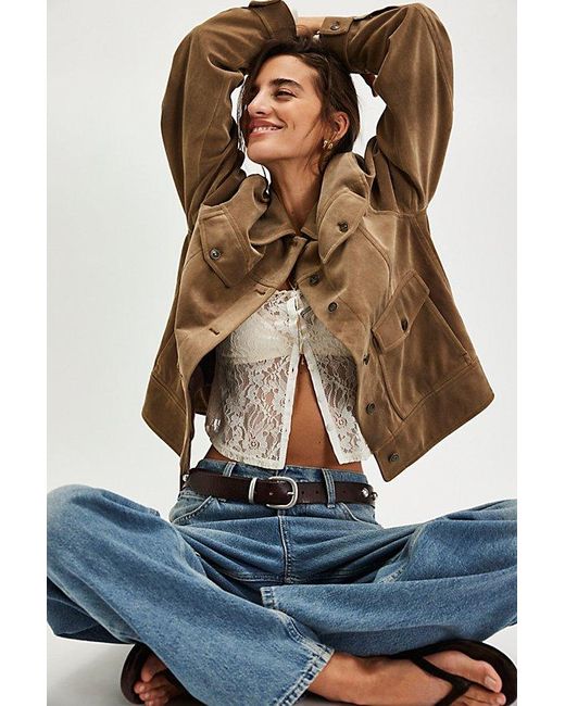 Free People Brown We The Free Night Ranch Vegan Suede Jacket