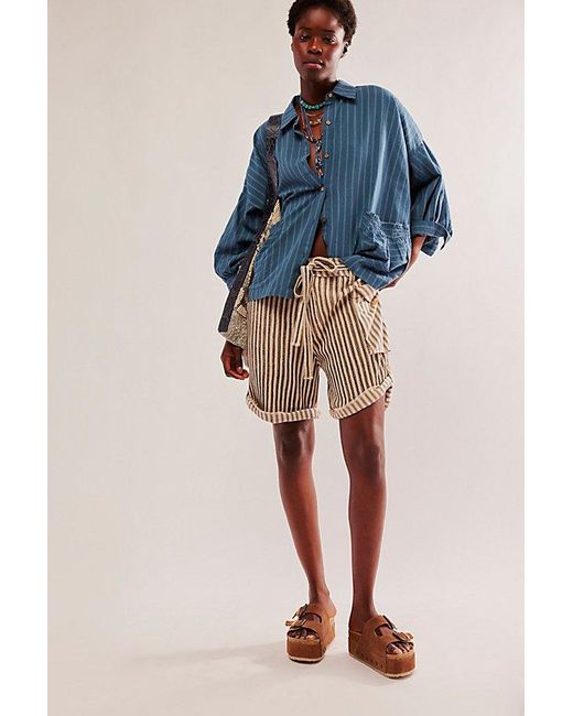 Free People Blue Fp One Harrison Striped Shorts
