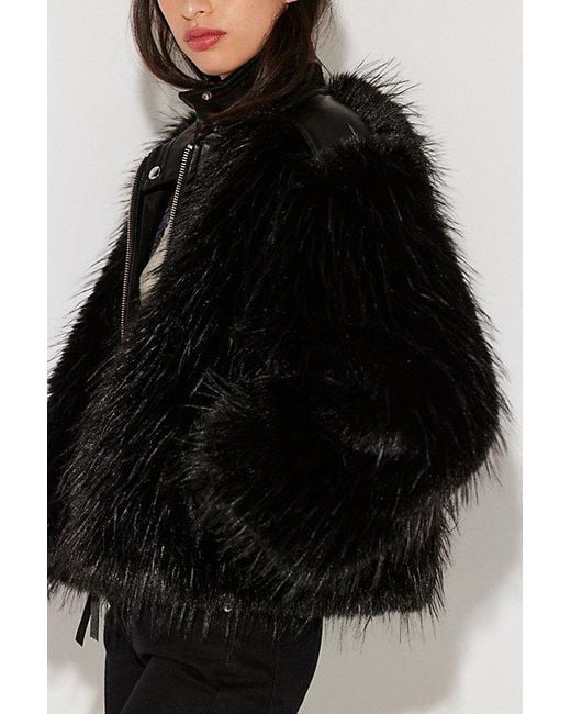 Free People Black Milana Faux Fur Biker Jacket