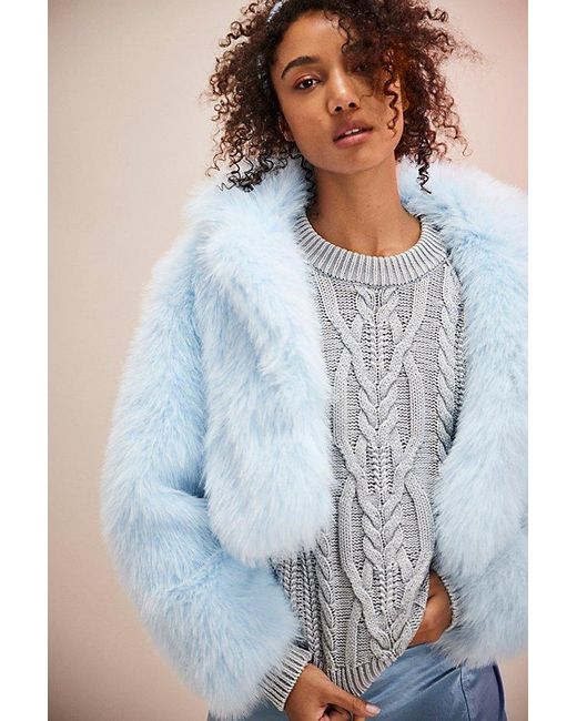 Free People Blue Paris Cropped Faux Fur Jacket