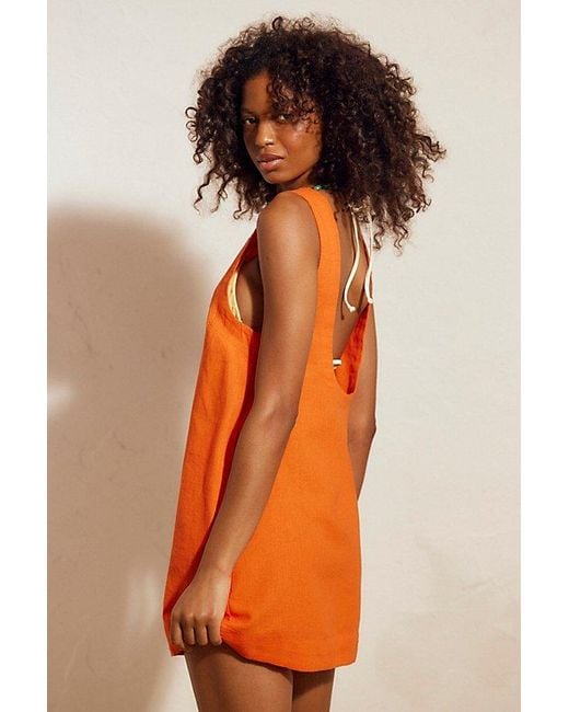 free-est Orange Full Of Sunshine Cotton-Linen Mini Dress By