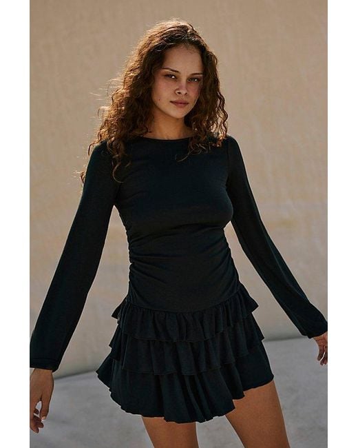 free-est Black Good Feels Ruffle Long-sleeve Mini