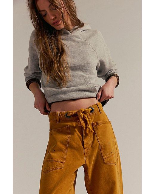 Free People Blue Moxie Pull-On Barrel Jeans