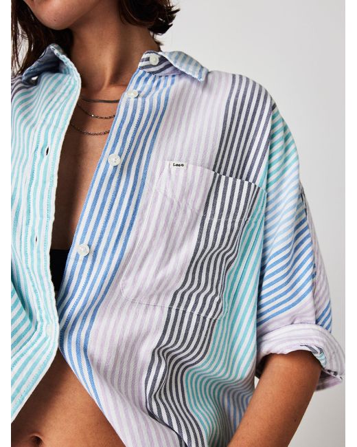 Free People Blue Lee Relaxed One Pocket Shirt