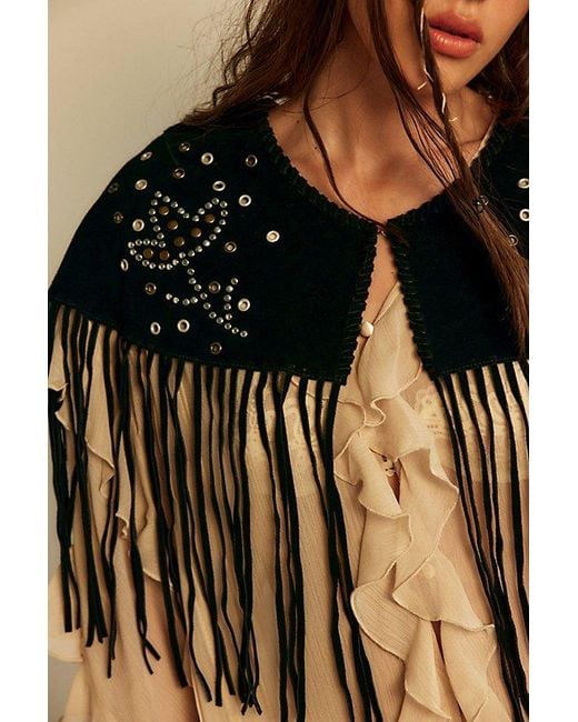 Free People Brown Lights Out Embellished Suede Cape