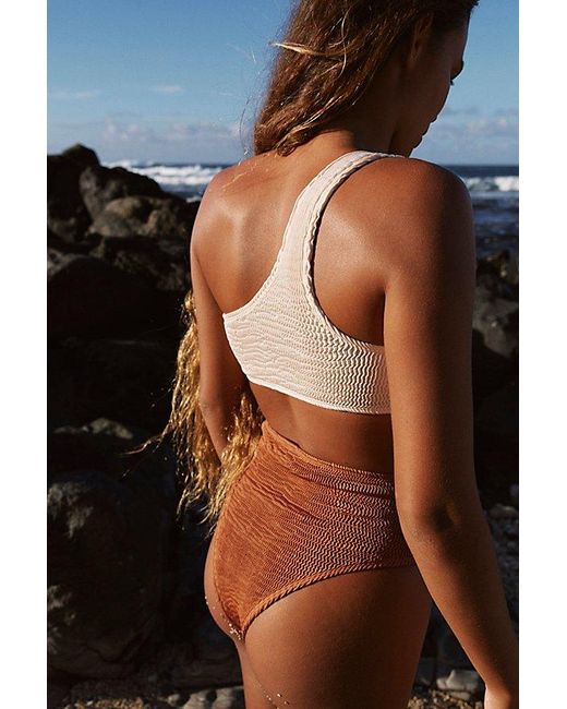 Cleonie Swim Brown Shell Maillot Smocked One-piece Swimsuit