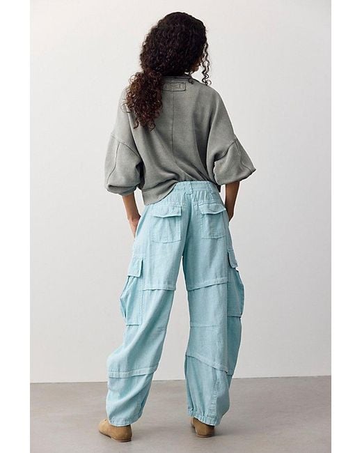Free People Blue Reef Curved Linen Cargo Pants