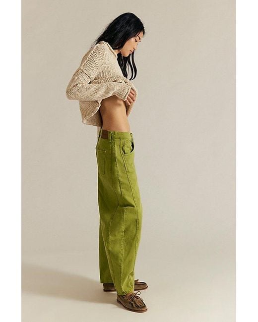 Free People Green Good Luck Mid-Rise Barrel Jeans