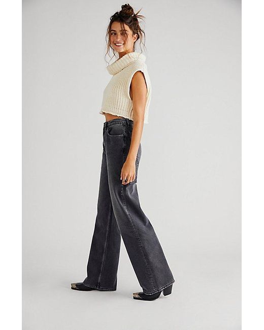 Free People Blue Tinsley Baggy High-rise Jeans At Free People In Blowout Black, Size: 31