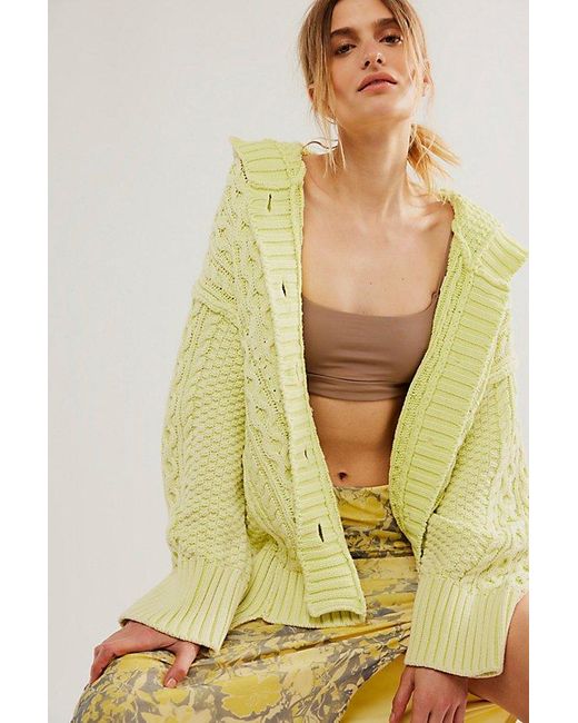 Free People Yellow Homestead Cable Cardigan