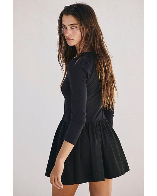 Free People Onda Drop-Waist Long-Sleeve Mini in Black | Lyst