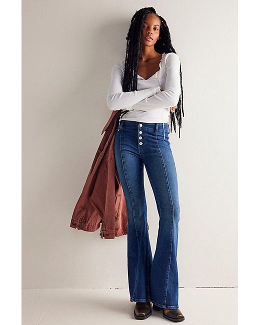 Free People Blue After Dark Mid-rise Flare Jeans At Free People In Lilibet, Size: 26