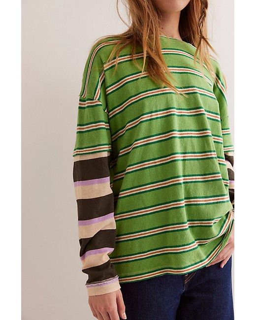 Free People Green We The Free Nina Stripe Long-Sleeve Tee