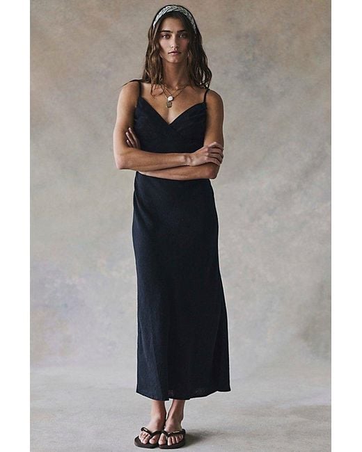 free-est Black Sandshell Linen Omnia Midi Slip Dress By
