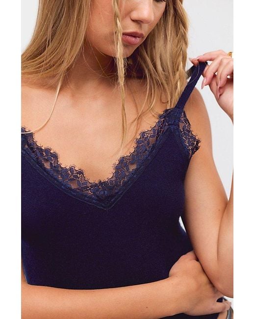 Free People Blue Lace Cashmere Tank Top
