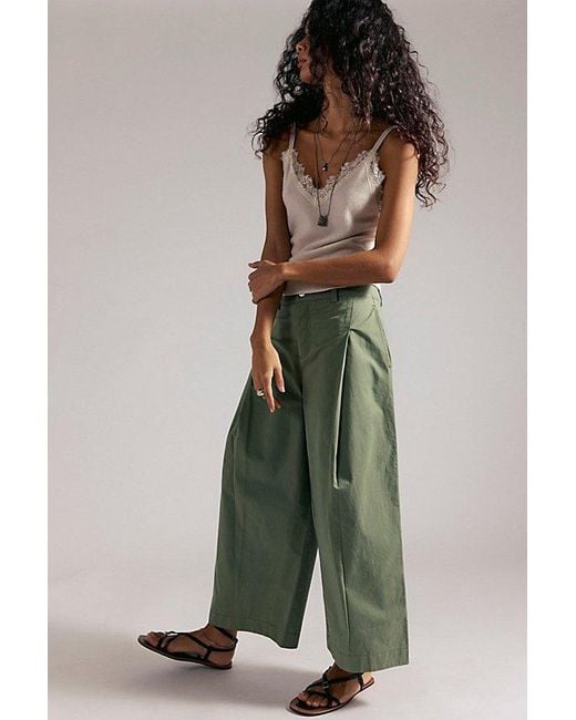 Free People Green Silverlake Wide-Leg Chino Trousers