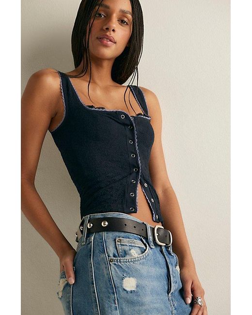 Intimately By Free People Blue Sweet Point Seamless Cardi Tank Top By