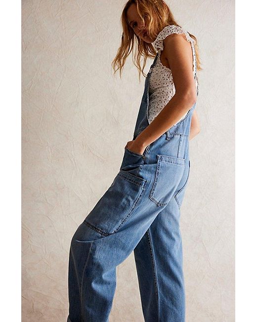 Free People Blue We The Free Way Back Overalls