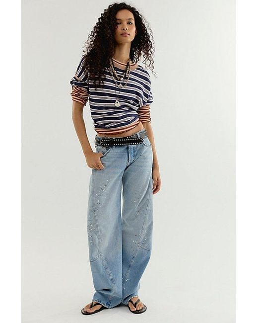 Free People Blue Fable Low-Rise Twisted Bowed Jeans