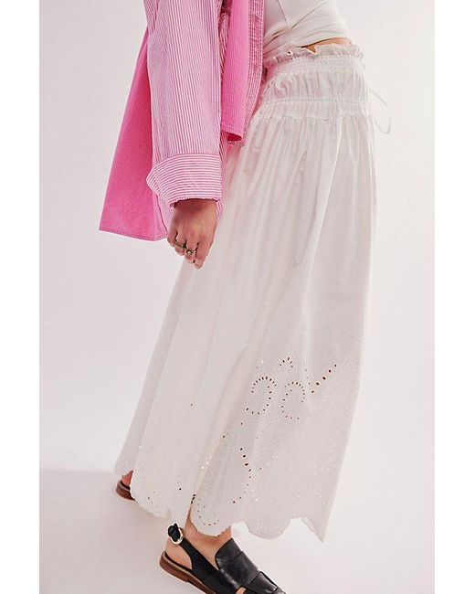 Moon River Pink Eyelet Midi Skirt