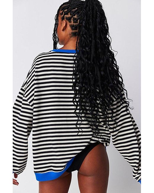 Free People Multicolor Classic Striped Oversized Crewneck At In Black Combo, Size: Large