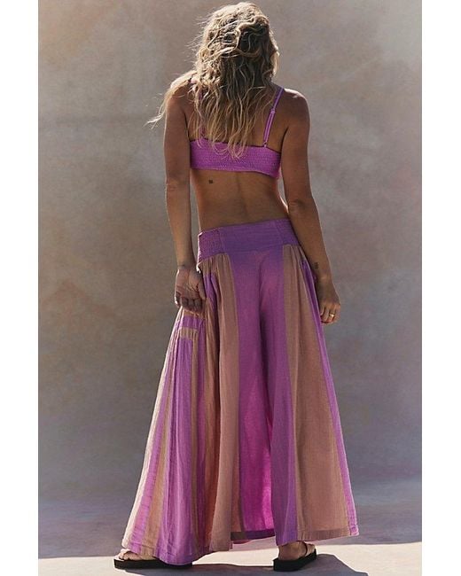 free-est Purple Liora Cotton Wide-Leg Pants By