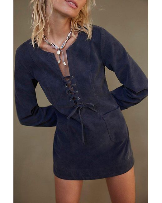 Free People Bradley Faux Suede Mini Dress in Blue | Lyst UK