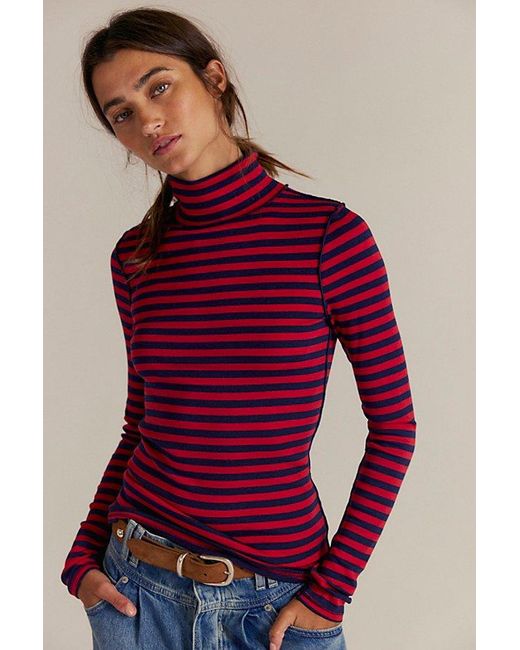 Free People Red Good Good Stripe Turtleneck Top