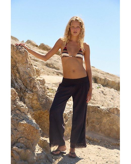 free-est Multicolor Seaside Cotton-Linen Lace Pants By