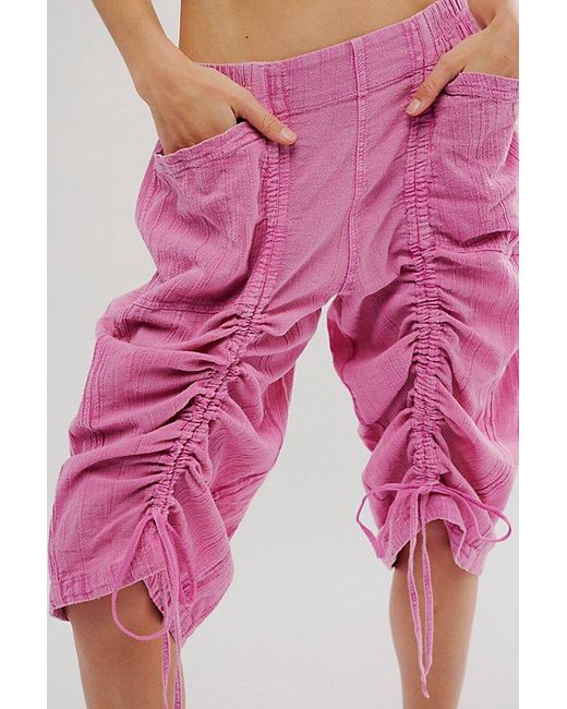 Free People Pink Gianna Ruched Gaucho Pull-on Trousers