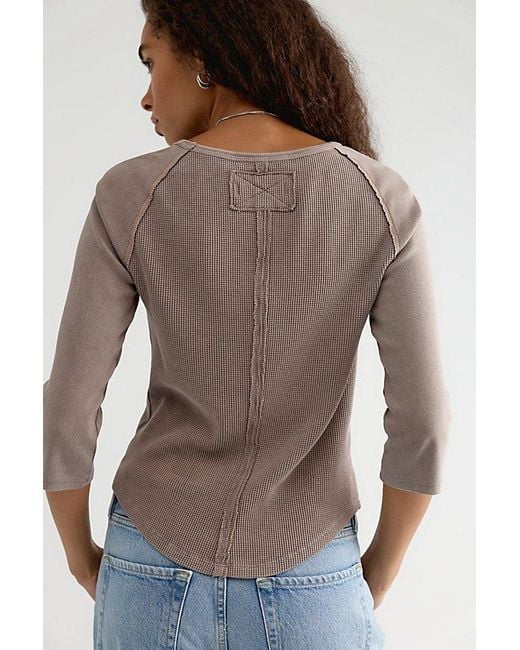 Free People Brown Easy Does It Three-Quarter Sleeve Top